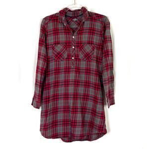 Aerie | Red Plaid Button-Up Pajama Sleep Shirt Nightgown Cotton Flannel Medium